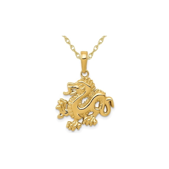 Gem & Harmony 14K Yellow Gold Dragon Charm Pendant Necklace with Chain for Women