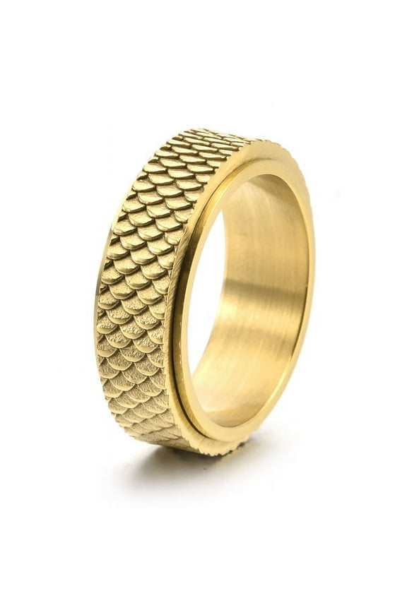 14K Yellow Gold Dragon Scale Anxiety Ring Punk Vintage Rotatable Ring Spinner Rings Jewelry