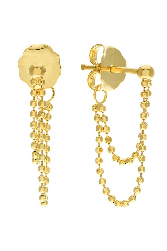 14K Yellow Gold Draped Double Bead Chain Front-to-Back Earrings - Women