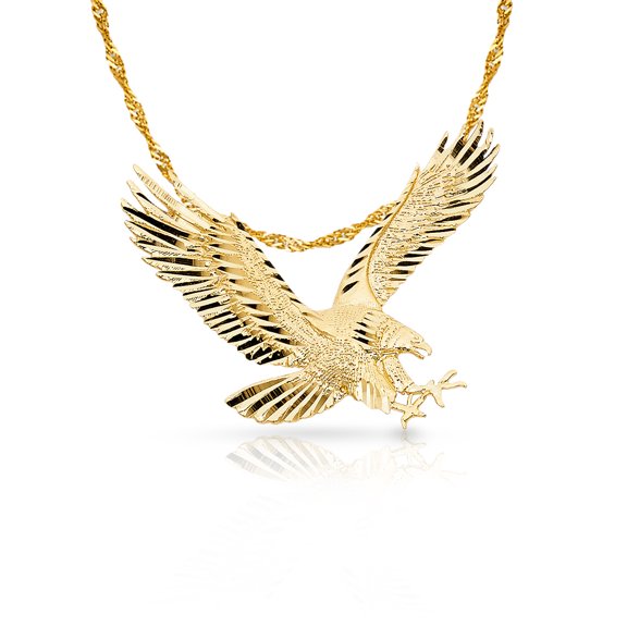 14K Yellow Gold Eagle Charm Pendant with 1.5mm Singapore Chain Necklace - 22"