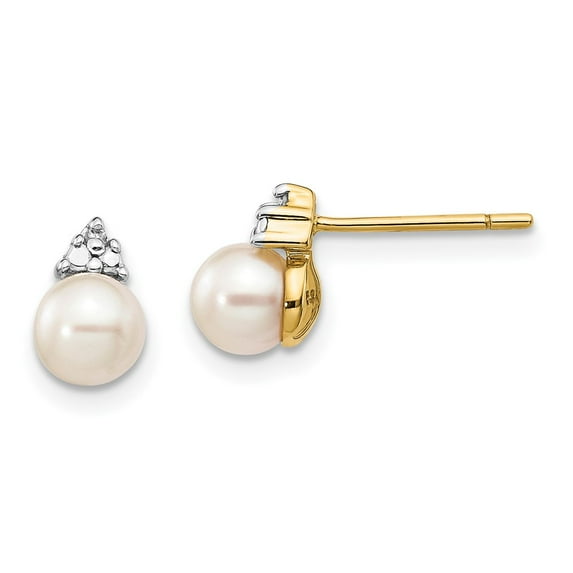 14K Yellow Gold Earring Ball Women'S Diamond Round Pearl Freshwater 8 mm 5 To 6 (Range)