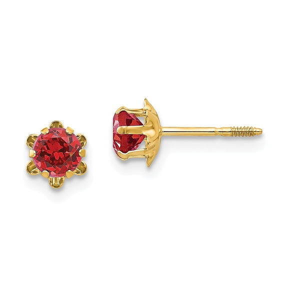 14K Yellow Gold Earring Birthstone (07) July Women'S Ruby, Lab Created Red 4 mm