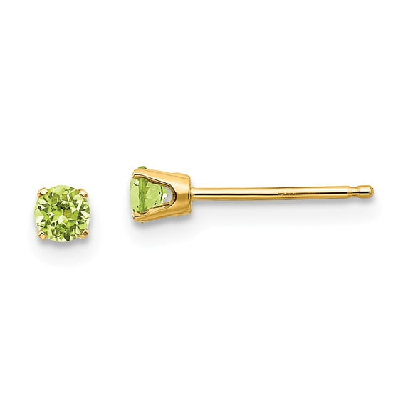 14K Yellow Gold Earring Birthstone (08) August Women'S Peridot Round Green 3 mm