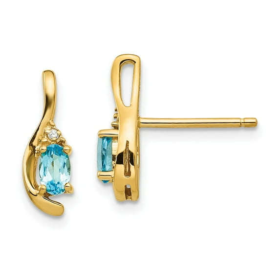 14K Yellow Gold Earring Birthstone (12) December Women'S Swiss Blue Topaz Oval Diamond Round 14 mm 5