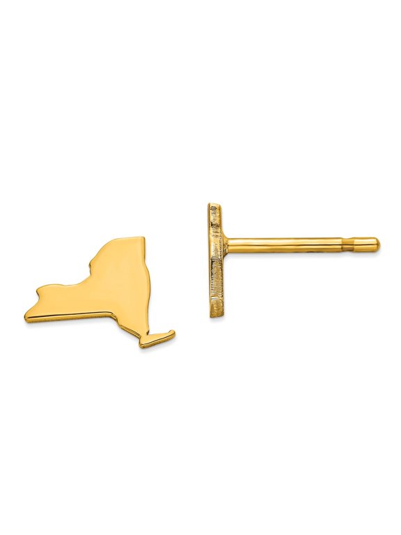 14K Yellow Gold Earring Button New York Women'S Ny Small State