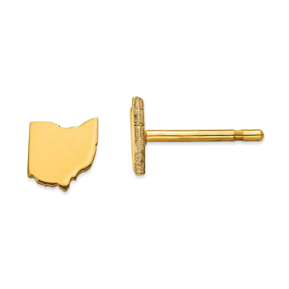 14K Yellow Gold Earring Button Ohio Women'S Oh Small State
