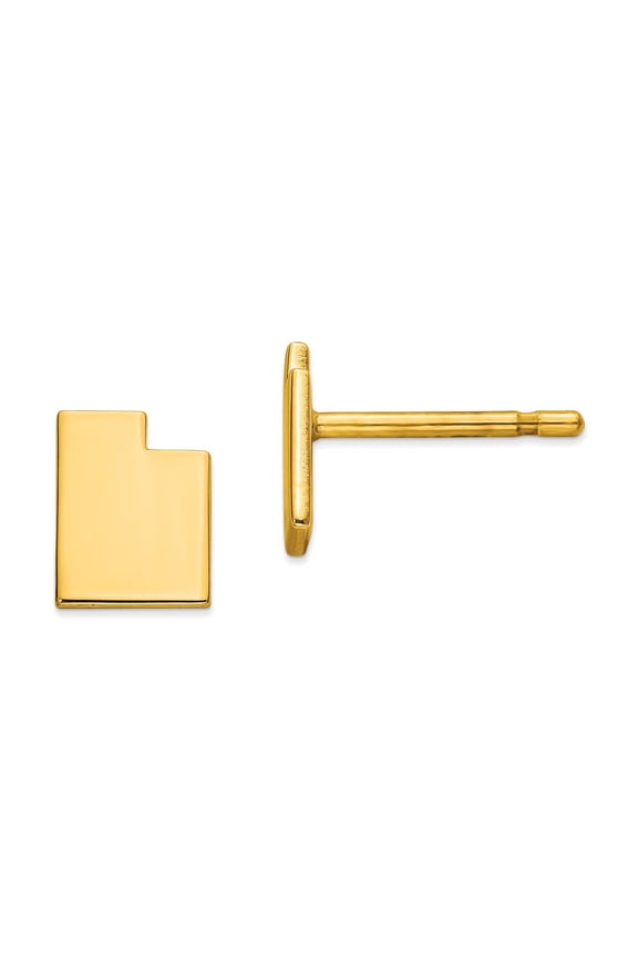 14K Yellow Gold Earring Button Utah Women'S Ut Small State