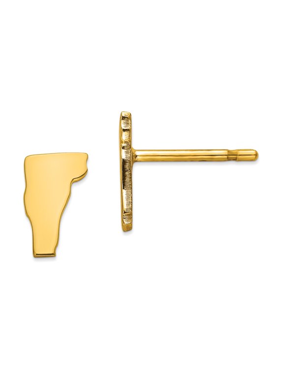 14K Yellow Gold Earring Button Vermont Women'S Vt Small State