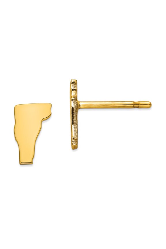 14K Yellow Gold Earring Button Vermont Women'S Vt Small State