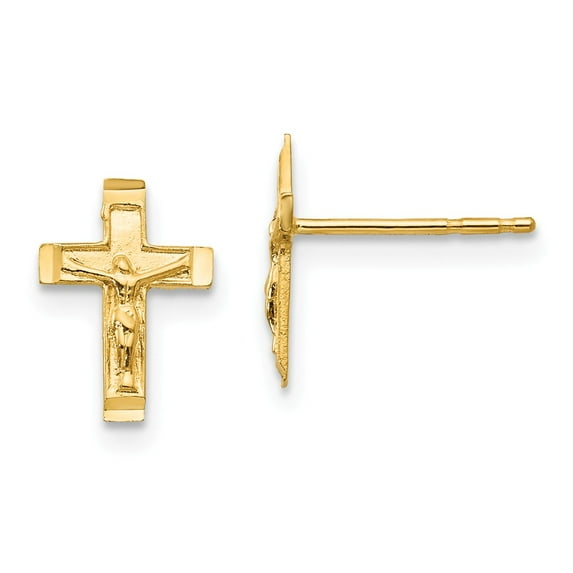 14K Yellow Gold Earring Button Women'S 10 mm 8 Madi K Crucifix Post Earrings