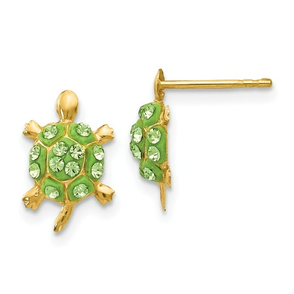 14K Yellow Gold Earring Button Women'S Crystal 12 mm 8