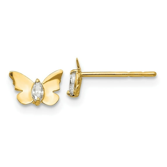 14K Yellow Gold Earring Button Women'S Cubic Zirconia CZ 5 mm 7
