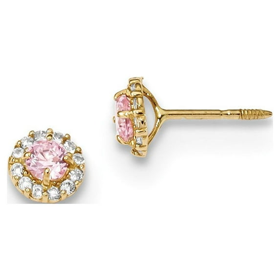14K Yellow Gold Earring Cluster Round Women'S Cubic Zirconia CZ Clear Pink 5.35 mm