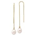thumbnail image 1 of 14K Yellow Gold Earring Drop & Dangle Women'S 7-8Mm White Rice Freshwater Cultured Pearl Threader Earrings, 1 of 3