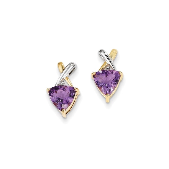 14K Yellow Gold Earring Drop & Dangle Women'S Amethyst Trillion Purple White Topaz Round 14 mm 8