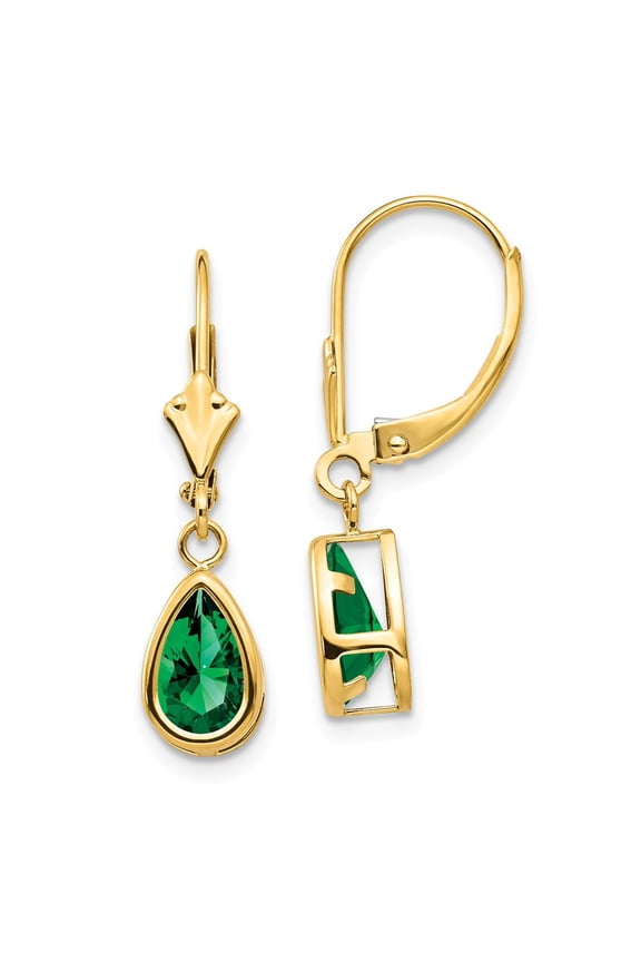 14K Yellow Gold Earring Drop & Dangle Women'S Mount St. Helens (Helenite) Pear Green 26 mm 7