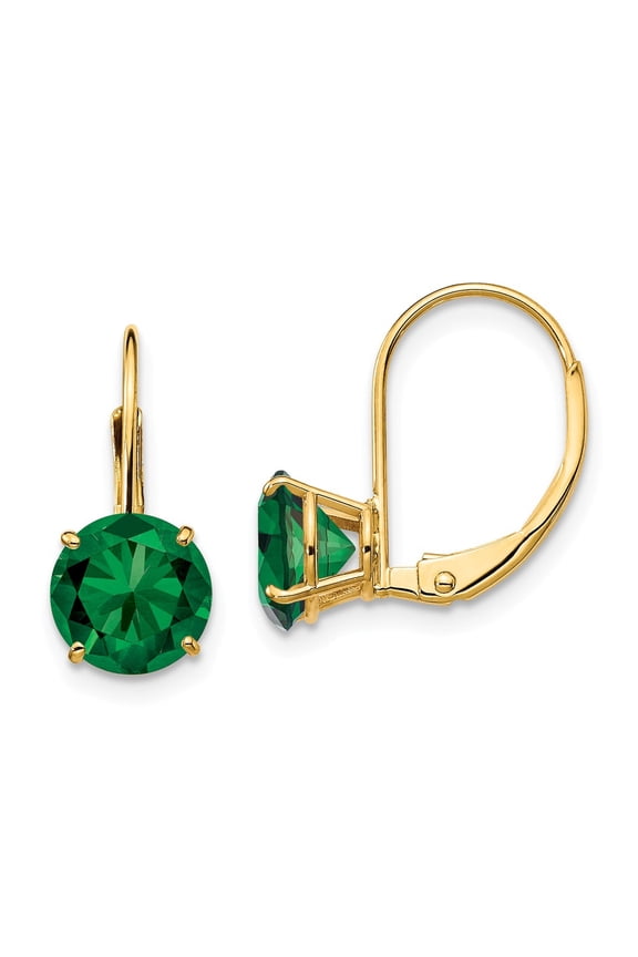14K Yellow Gold Earring Drop & Dangle Women'S Mount St. Helens (Helenite) Round Green 18 mm 7