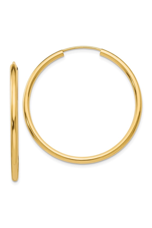 14K Yellow Gold Earring Endless Women'S 35 mm Polished Round 2Mm Hoop Earrings