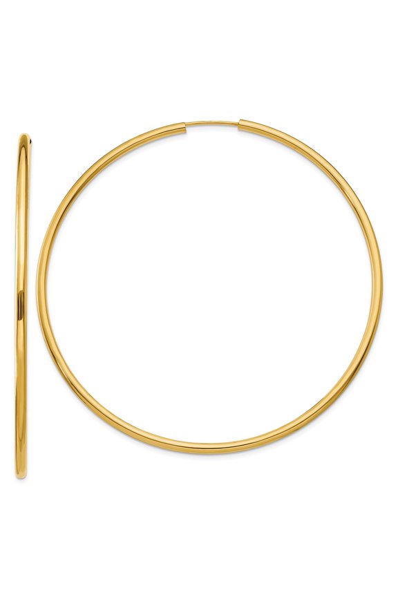 14K Yellow Gold Earring Endless Women'S 60 mm Polished Round 2Mm Hoop Earrings