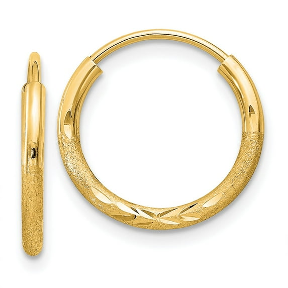 14K Yellow Gold Earring Endless Women'S Diamond-Cut 12 mm