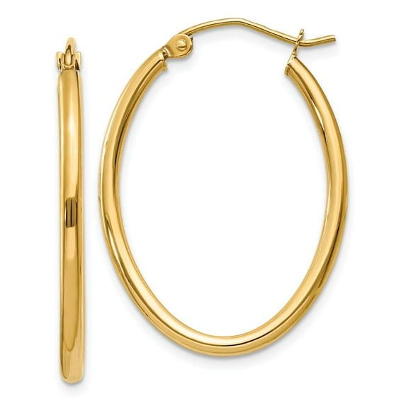 14K Yellow Gold Earring Hoop Women'S 17 mm 2 Oval Polished