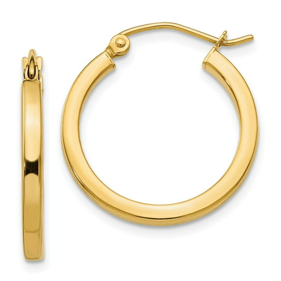 14K Yellow Gold Earring Hoop Women'S 20 mm 2Mm Square Tube Earrings