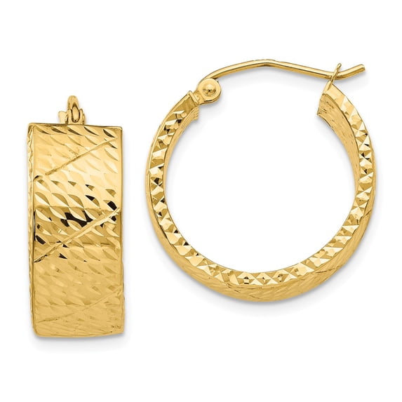 14K Yellow Gold Earring Hoop Women'S 22 mm 8 Diamond-Cut Earrings
