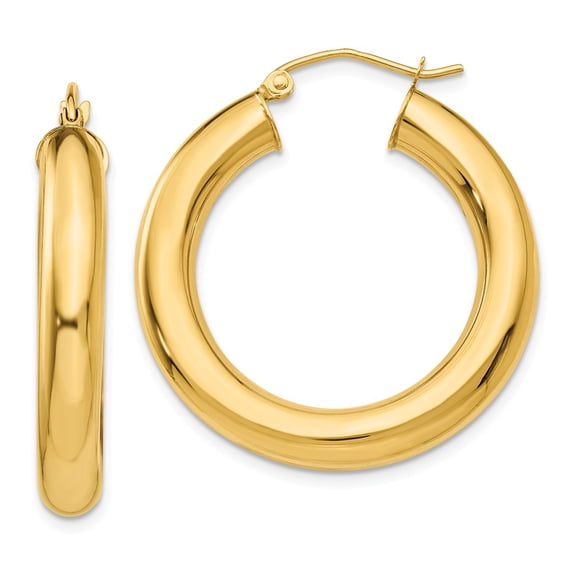 14K Yellow Gold Earring Hoop Women'S 30 mm Polished 5Mm Tube Earrings