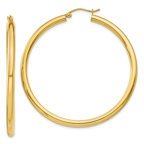 14K Yellow Gold Earring Hoop Women'S 50 mm Polished 3Mm Tube Earrings