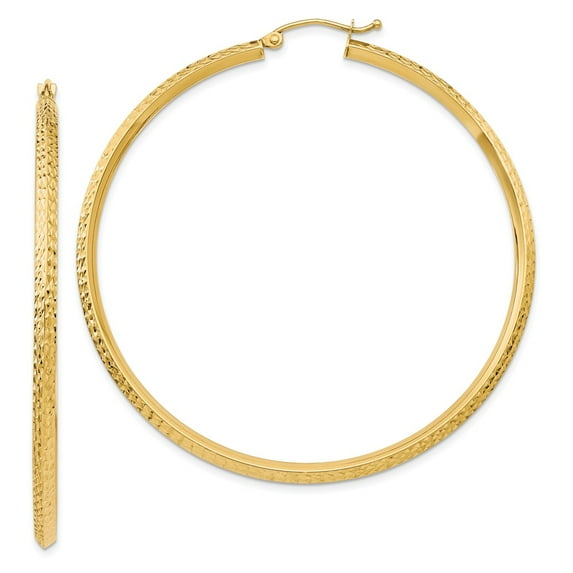 14K Yellow Gold Earring Hoop Women'S 55 mm Knife Edge Diamond-Cut Hollow Earrings