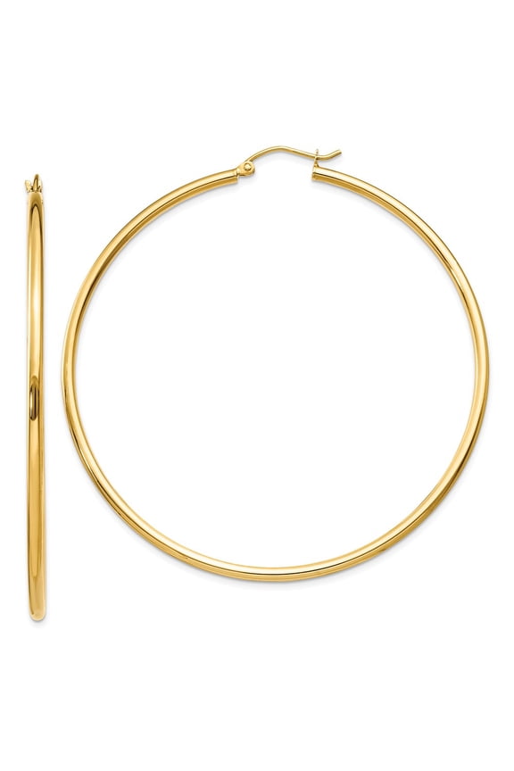 14K Yellow Gold Earring Hoop Women'S 60 mm Polished 2Mm Lightweight Tube Earrings