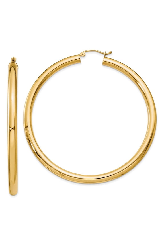 14K Yellow Gold Earring Hoop Women'S 60 mm Polished 4Mm Tube Earrings