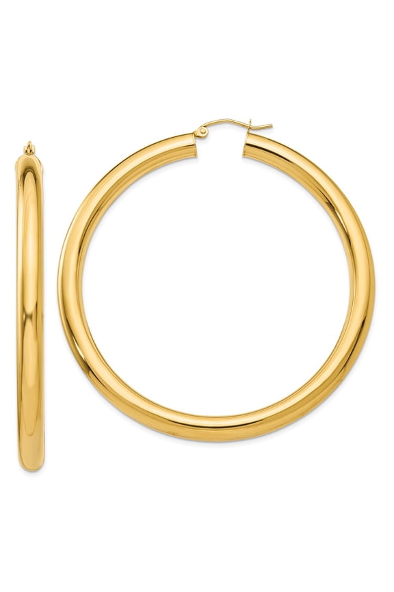 14K Yellow Gold Earring Hoop Women'S 60 mm Polished 5Mm Tube Earrings