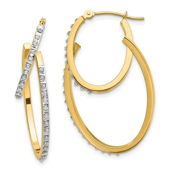 14K Yellow Gold Earring Hoop Women'S Diamond 31 mm 2