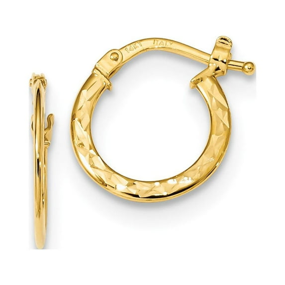 14K Yellow Gold Earring Hoop Women'S Diamond-Cut 15.37 mm 14.2