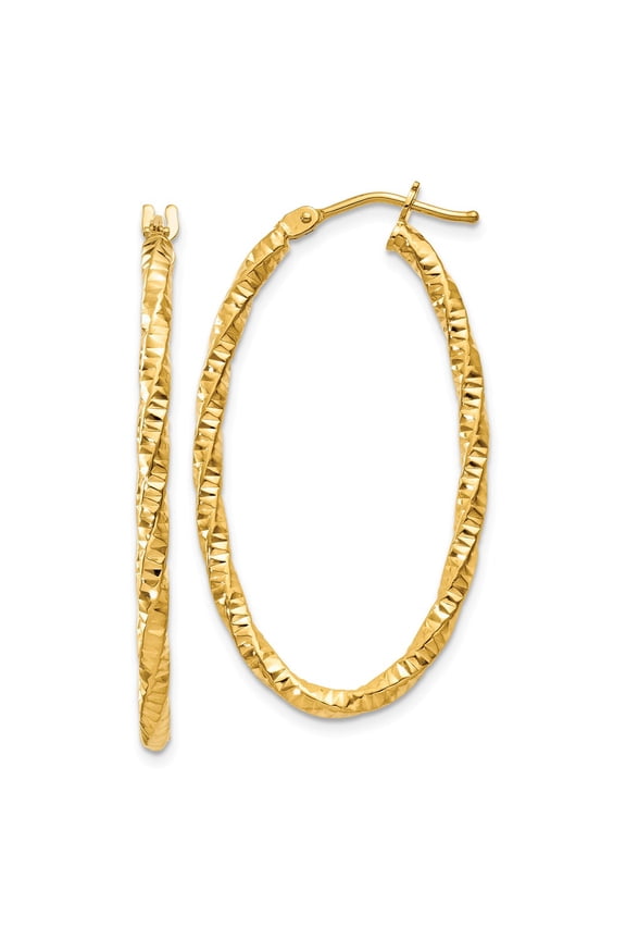 14K Yellow Gold Earring Hoop Women'S Diamond-Cut 15 mm 2