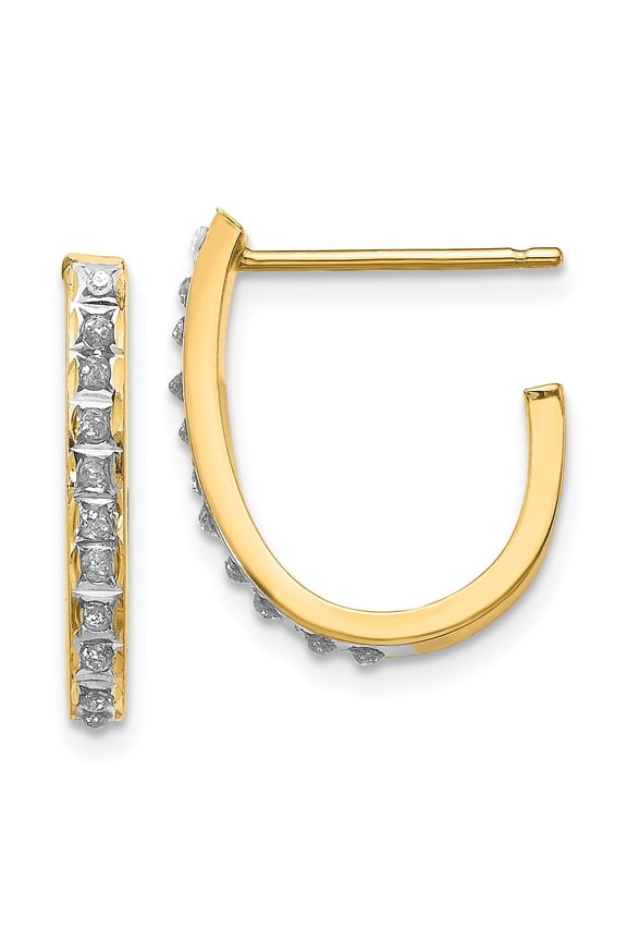 14K Yellow Gold Earring J-Hoop Women'S Diamond 20 mm 2