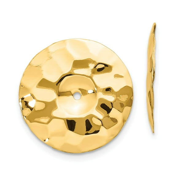 14K Yellow Gold Earring Stamping Women'S 16 mm 17 Polished Hammered Disc Jackets