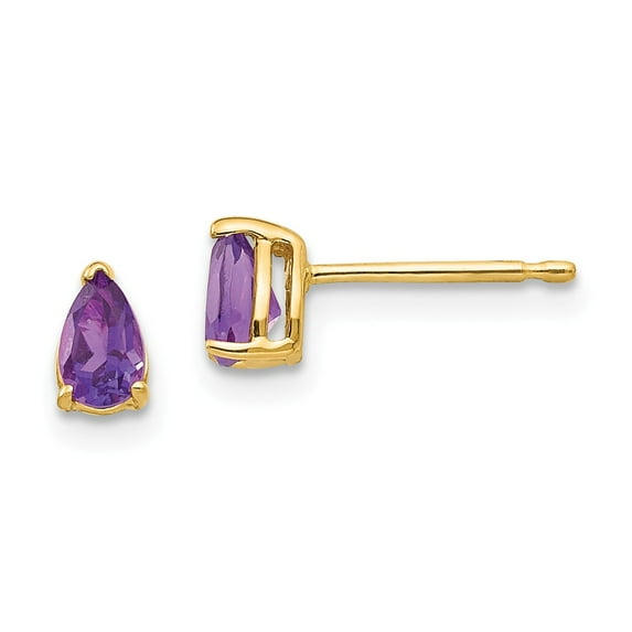 14K Yellow Gold Earring Stud Women'S Amethyst Center Stone Mounting Pear Purple 6 mm 3