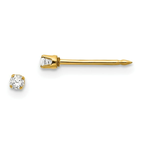 14K Yellow Gold Earring Stud Women'S Cubic Zirconia CZ 2 mm