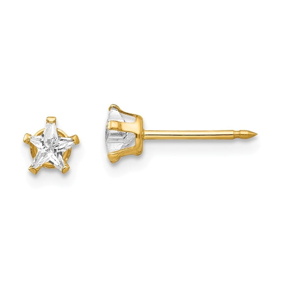 14K Yellow Gold Earring Stud Women'S Cubic Zirconia CZ 4 mm