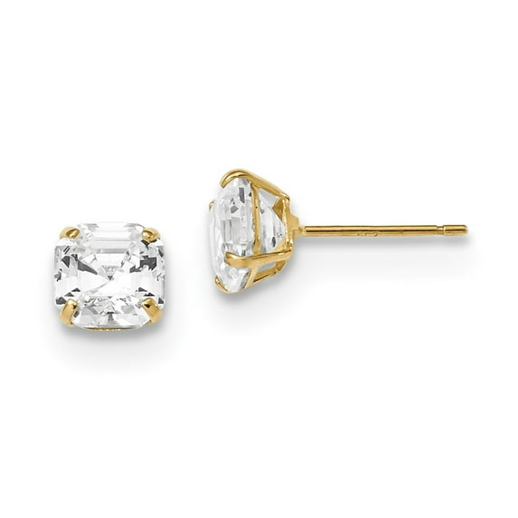 14K Yellow Gold Earring Stud Women'S Cubic Zirconia CZ Octagon Emerald Clear 6 mm