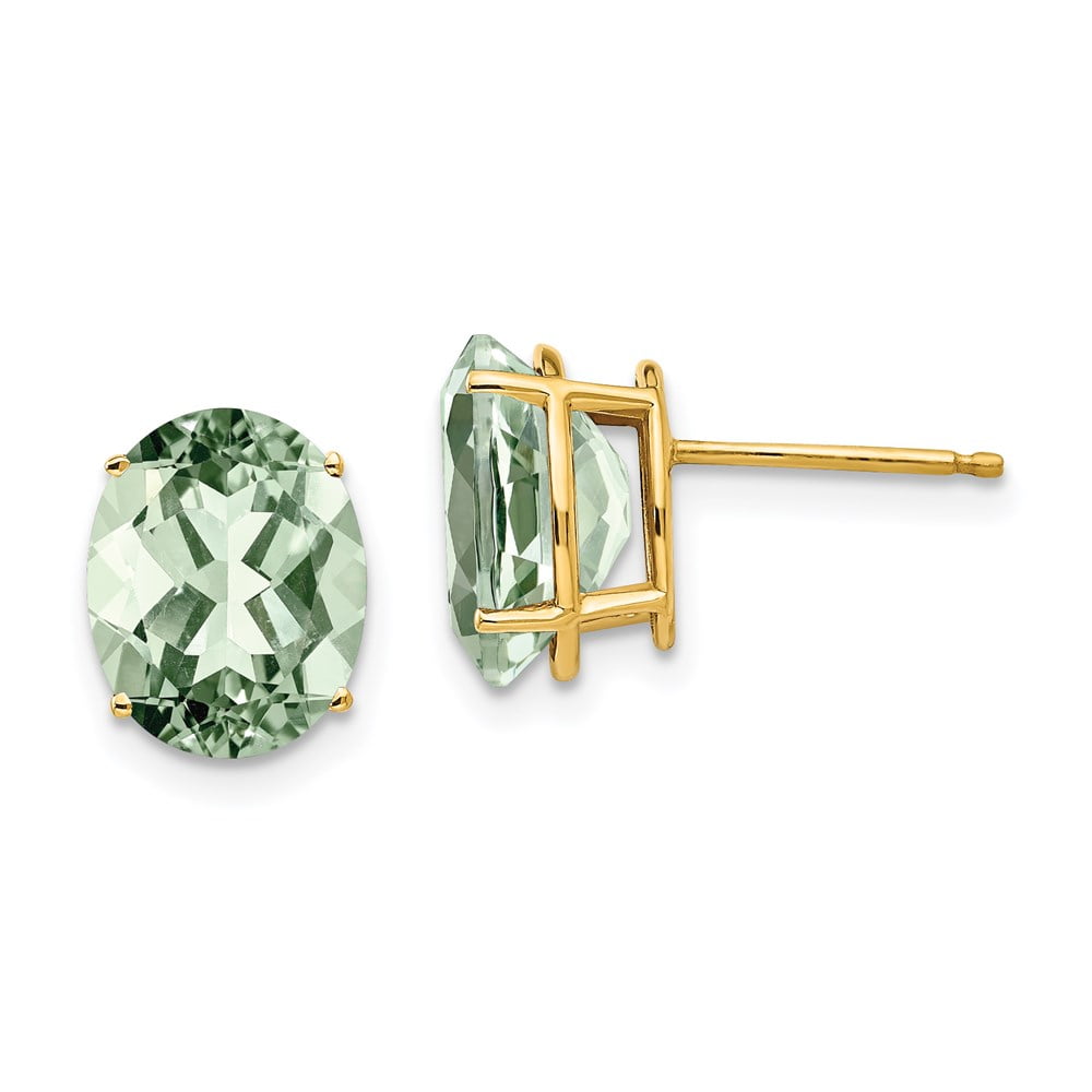 14K Yellow Gold Earring Stud Women'S Prasiolite Oval Green 11 mm 8 ...