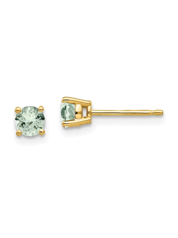 14K Yellow Gold Earring Stud Women'S Prasiolite Round Green 5 mm