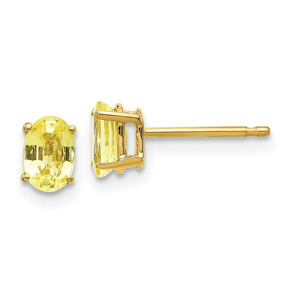 14K Yellow Gold Earring Stud Women'S Sapphire (Colors) Oval 6 mm 4