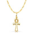thumbnail image 1 of 14K Yellow Gold Egyptian Ankh Cross Charm Pendant with 1.2mm Figaro 3+1 Chain Necklace - 18", 1 of 6