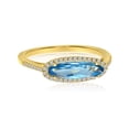thumbnail image 1 of 14K Yellow Gold Elongated Oval Blue Topaz and Diamond Ring, 1 of 2