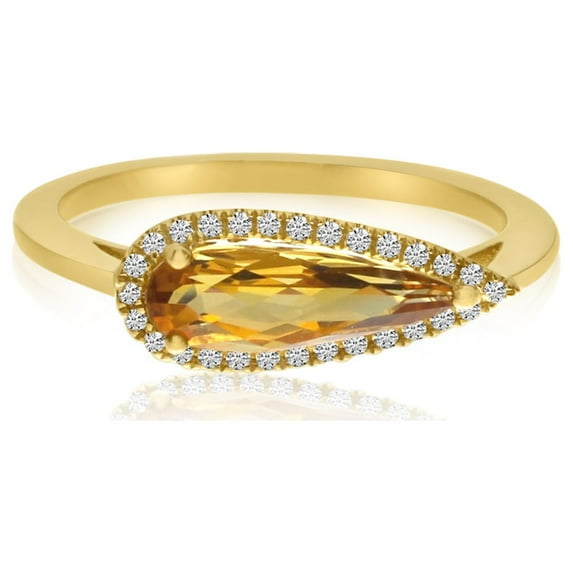 14K Yellow Gold Elongated Pear-Shaped Citrine and Diamond Ring