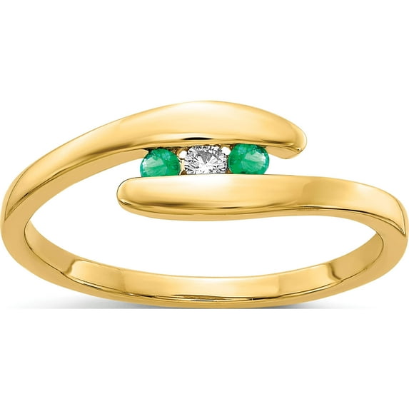 14K Yellow Gold Emerald And Diamond 3-Stone Ring (Size 7) Made In India rm5742-em-003-ya