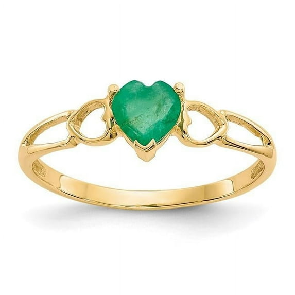 14K Yellow Gold Emerald Birthstone Ring - Size 7